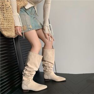 Pretty! Boots for Women Knee High Low Heel Comfortable Dressy Pointed Toe Warm !